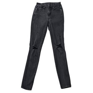 Arizona Jean Co Hi Rise Curvy Skinny Black Distressed Jeans